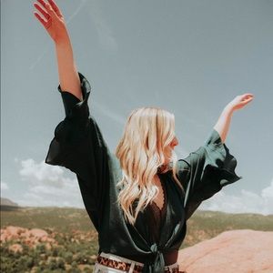 Satin Blue Tie Kimono Top